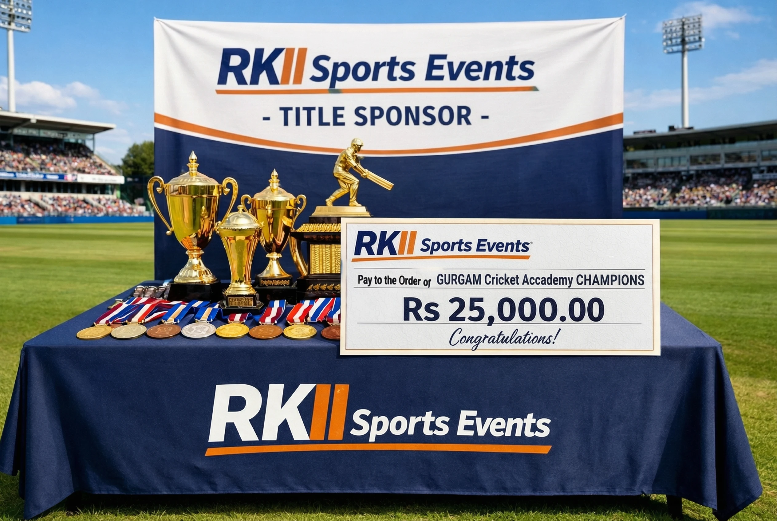 RKII Sports Events title sponsor trophies and presentation check